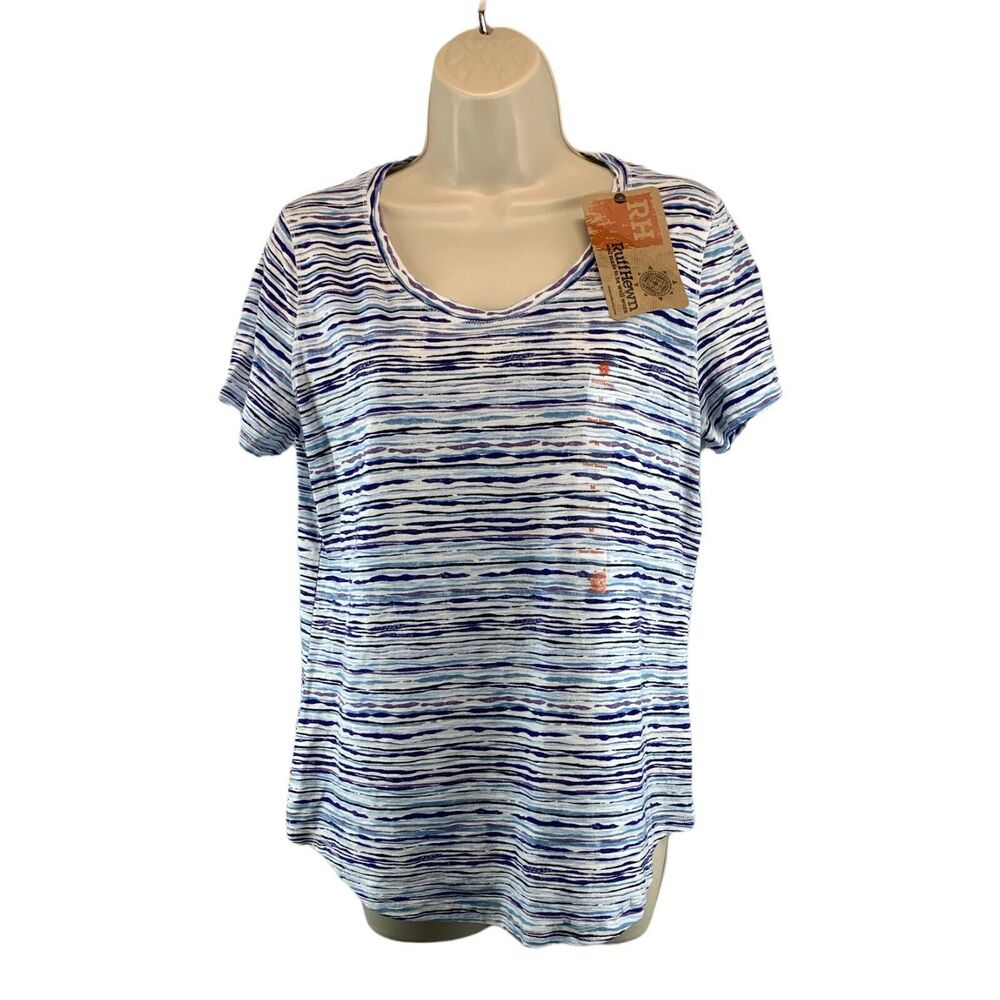 Ruff Hewn Womens Abstract Striped Shirt Size Medium Short Sleeve Cotton Lace